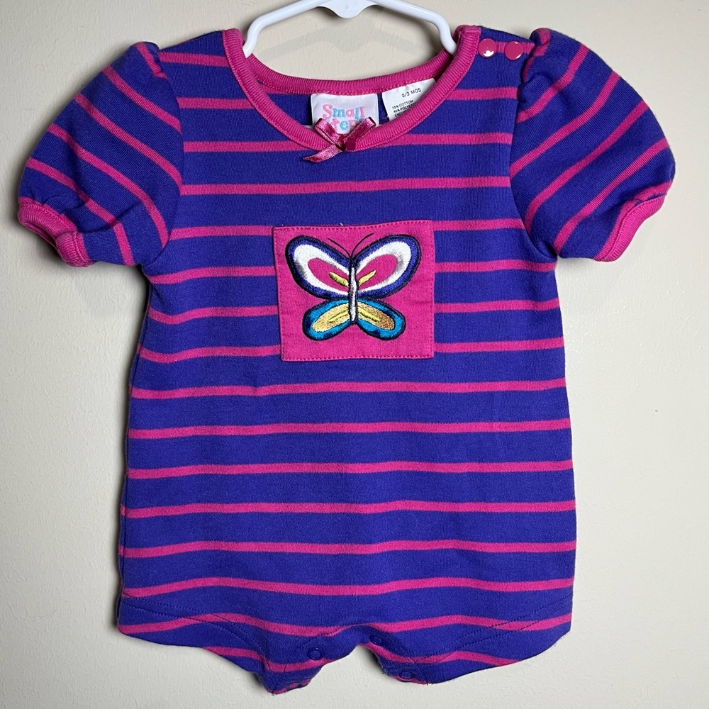 Vintage Small Steps Striped Butterfly Girl Romper